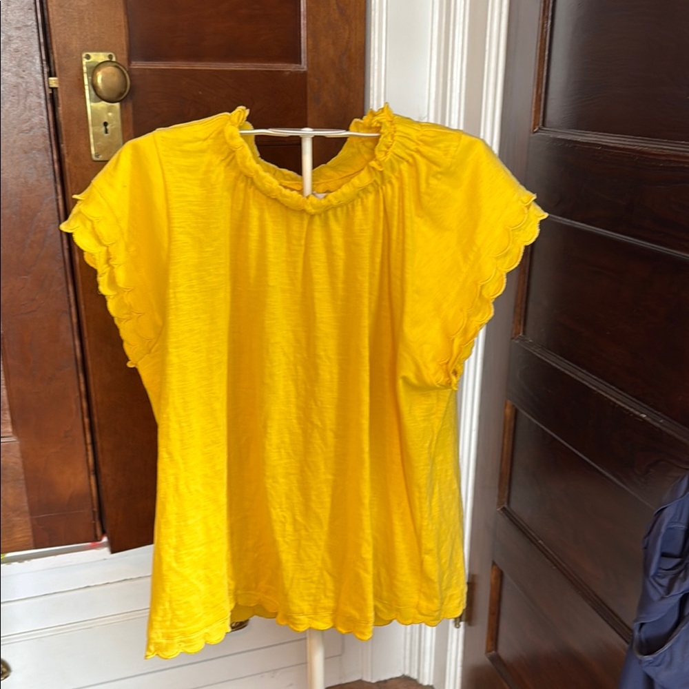 Crown‎ & Ivy Yellow Ruffled Cap Sleeve tee- worn about 3x